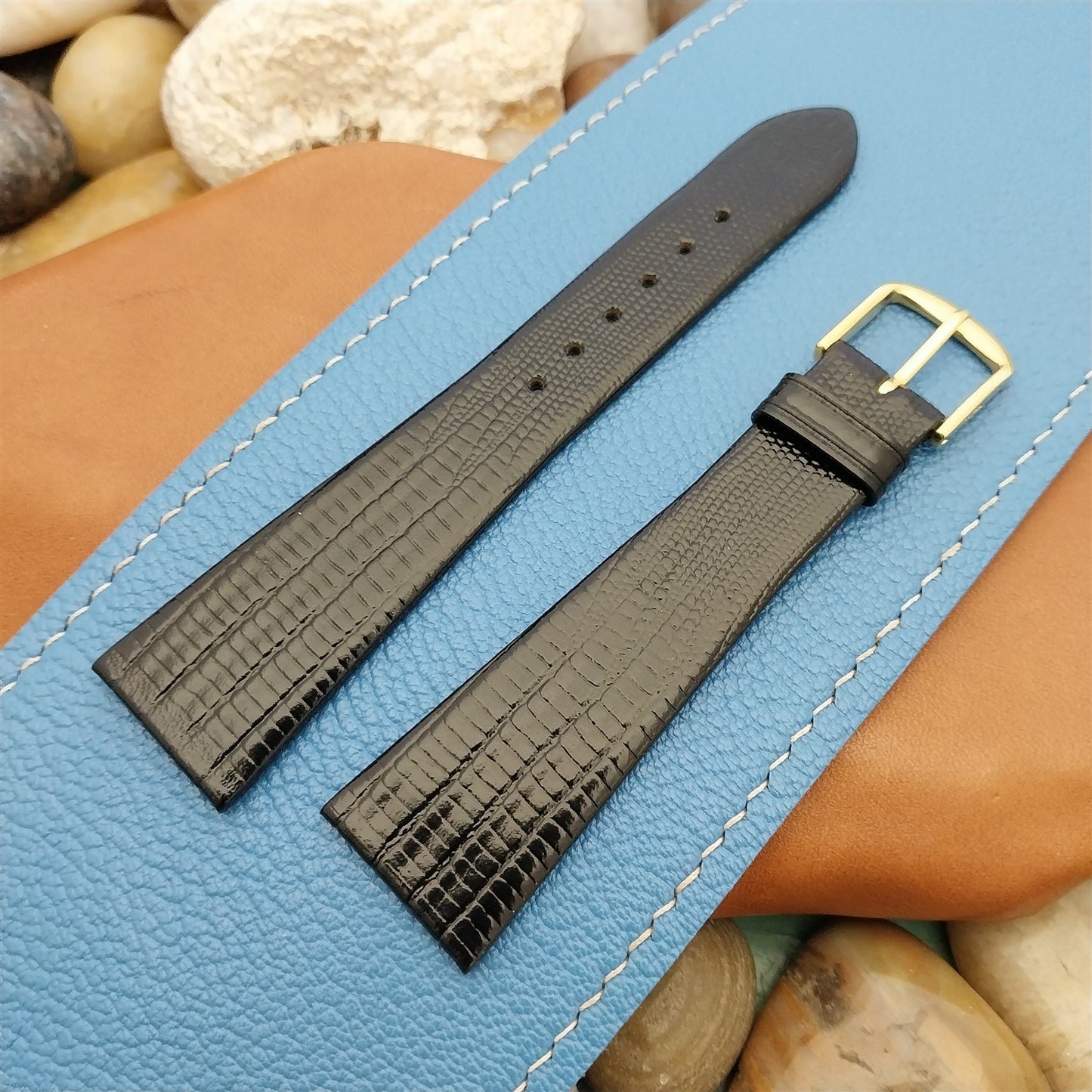 22mm 7/8" 1970s Lizard-Grain Leather New Old Stock Vintage Watch Band nos