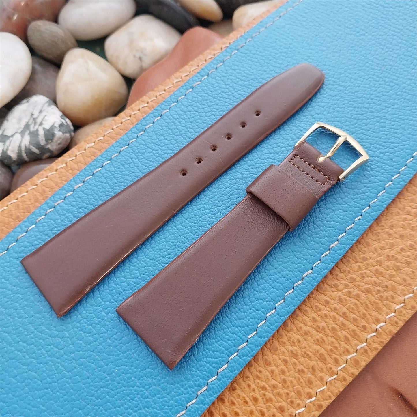 22mm 7/8" Speidel USA Tapered Brown Leather Unused 1970s nos Vintage Watch Band