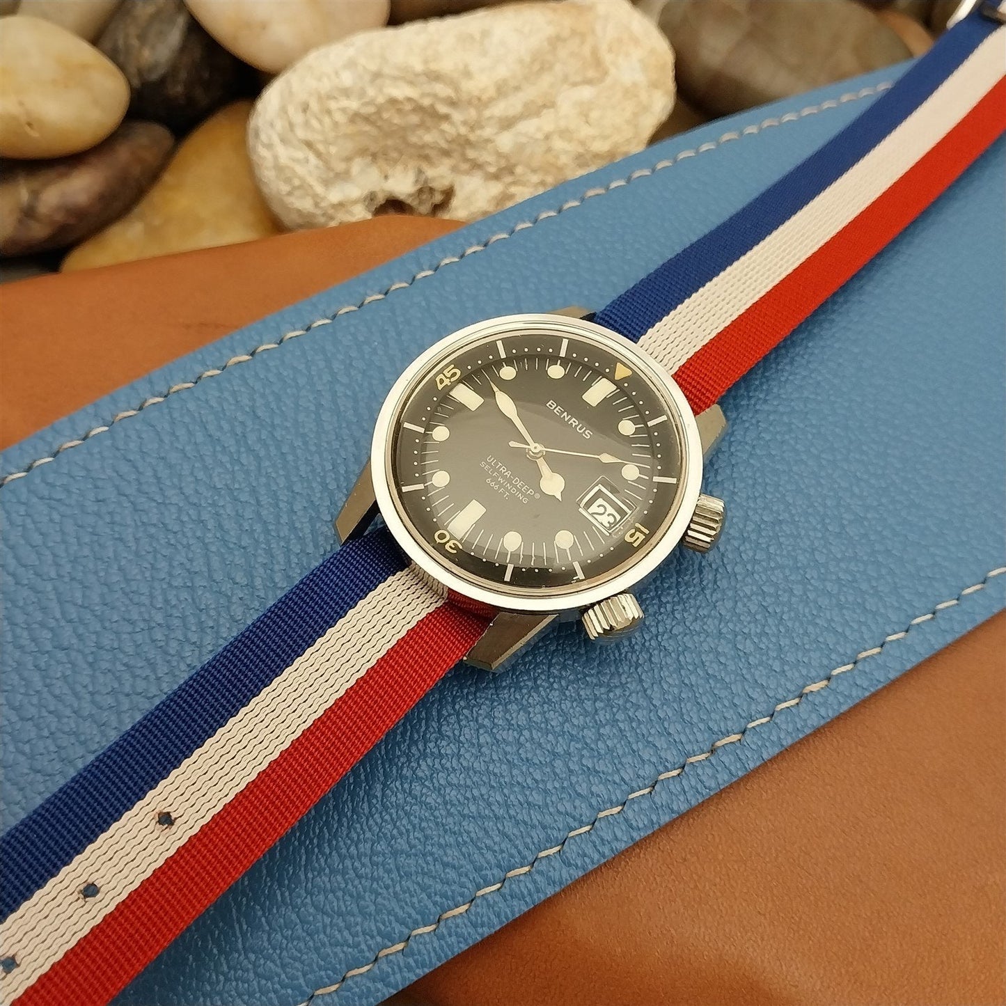 Vintage 18mm Striped Perlon 1960s Reversible Single Pass Unused Field Watch Band