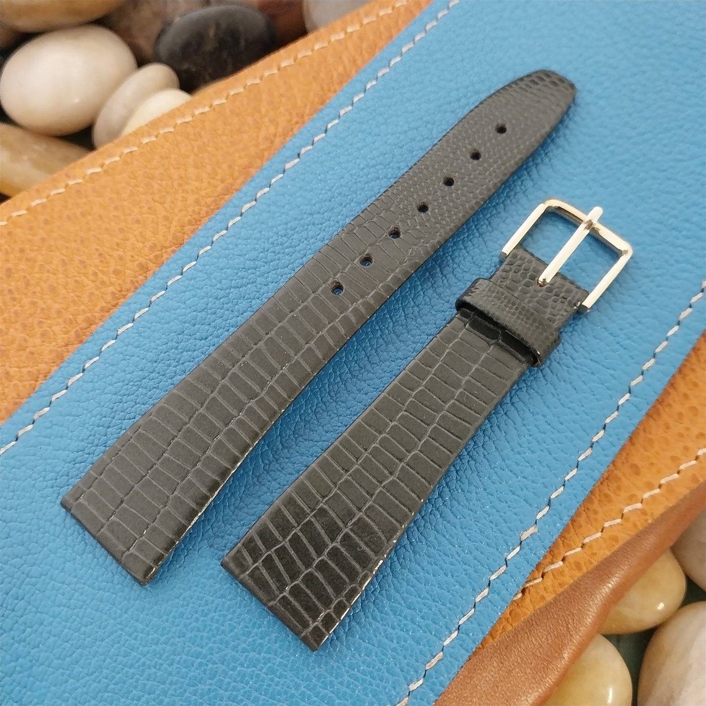18mm Pulsar Hirsch Gray Lizard-Grain Leather Tapered Unused Vintage Watch Band