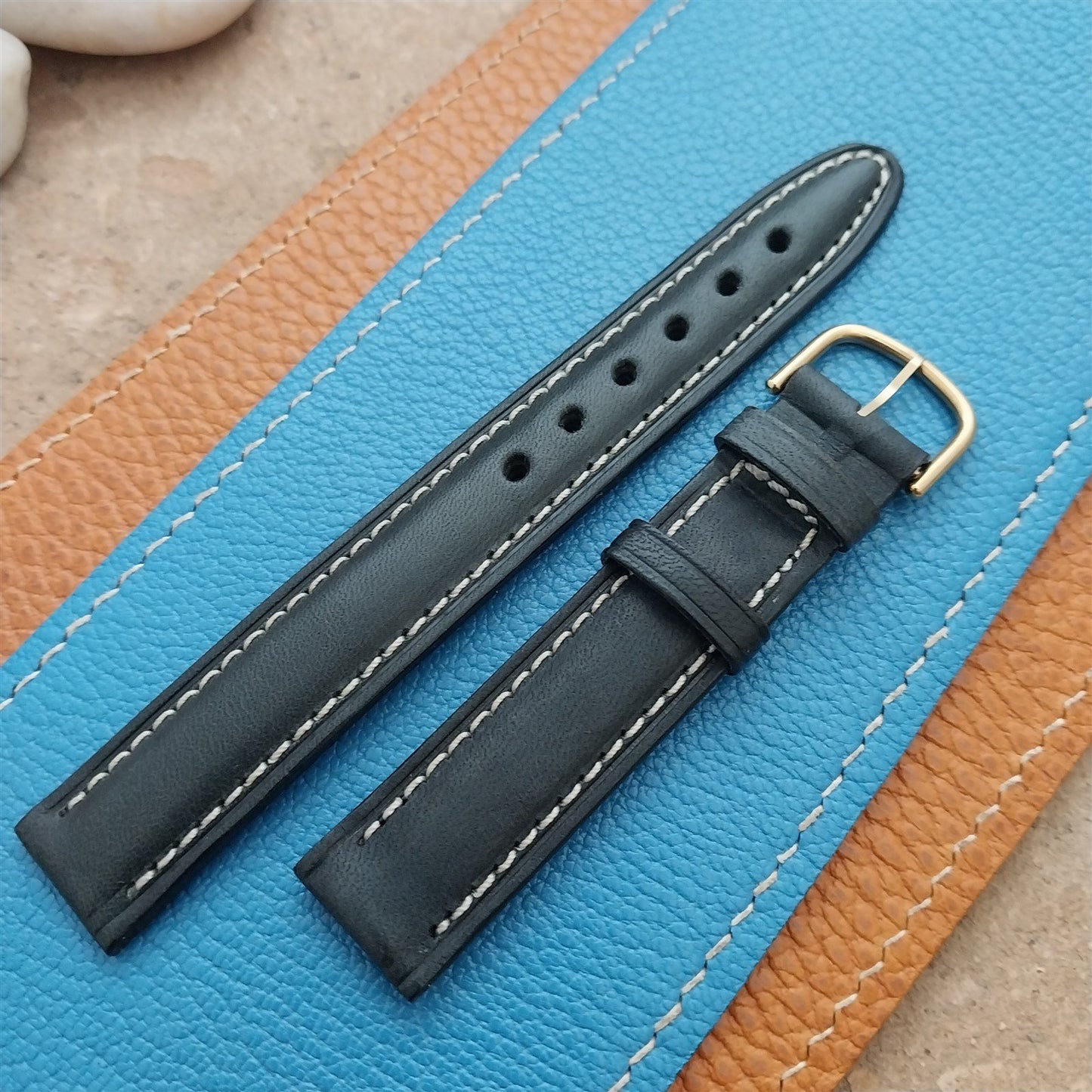 Vintage 16mm Hadley Roma Italy Black Leather Unused Classic Watch Band
