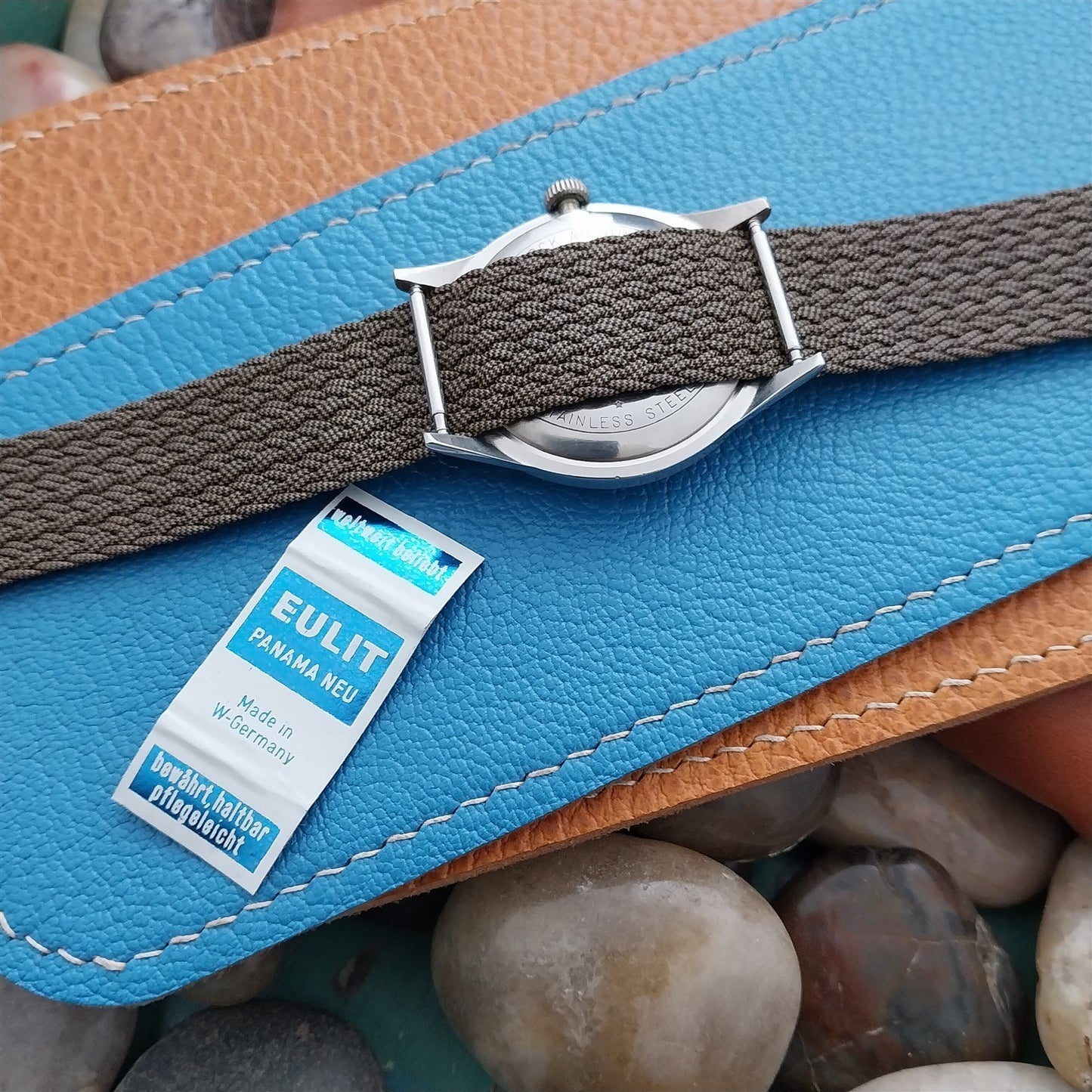 Vintage 18mm Perlon Brown Melange Unused Classic 1960s Single Pass Watch Strap