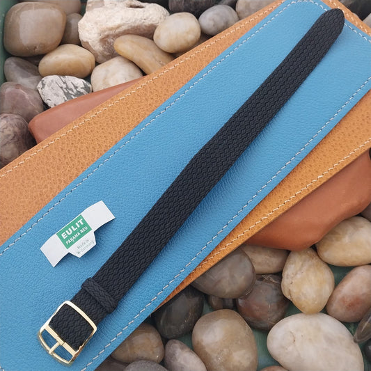 Vintage 18mm Black Perlon Eulit Panama Neu Unused Single Pass 1960s Watch Band