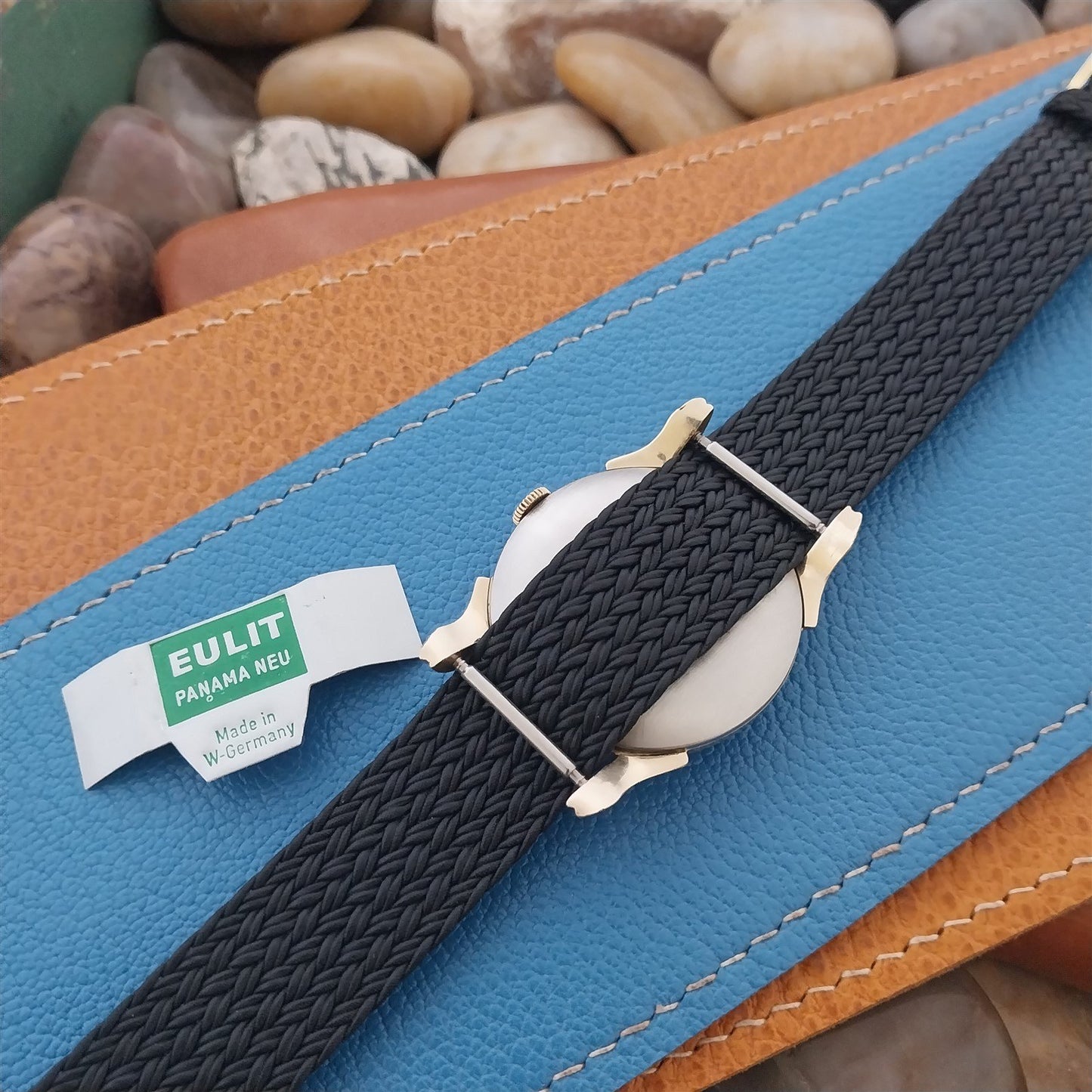 Vintage 18mm Black Perlon Eulit Panama Neu Unused Single Pass 1960s Watch Band