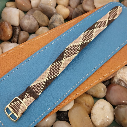 18mm Braided Perlon Brown Argyle Classic 1960s Single Pass Vintage Watch Strap