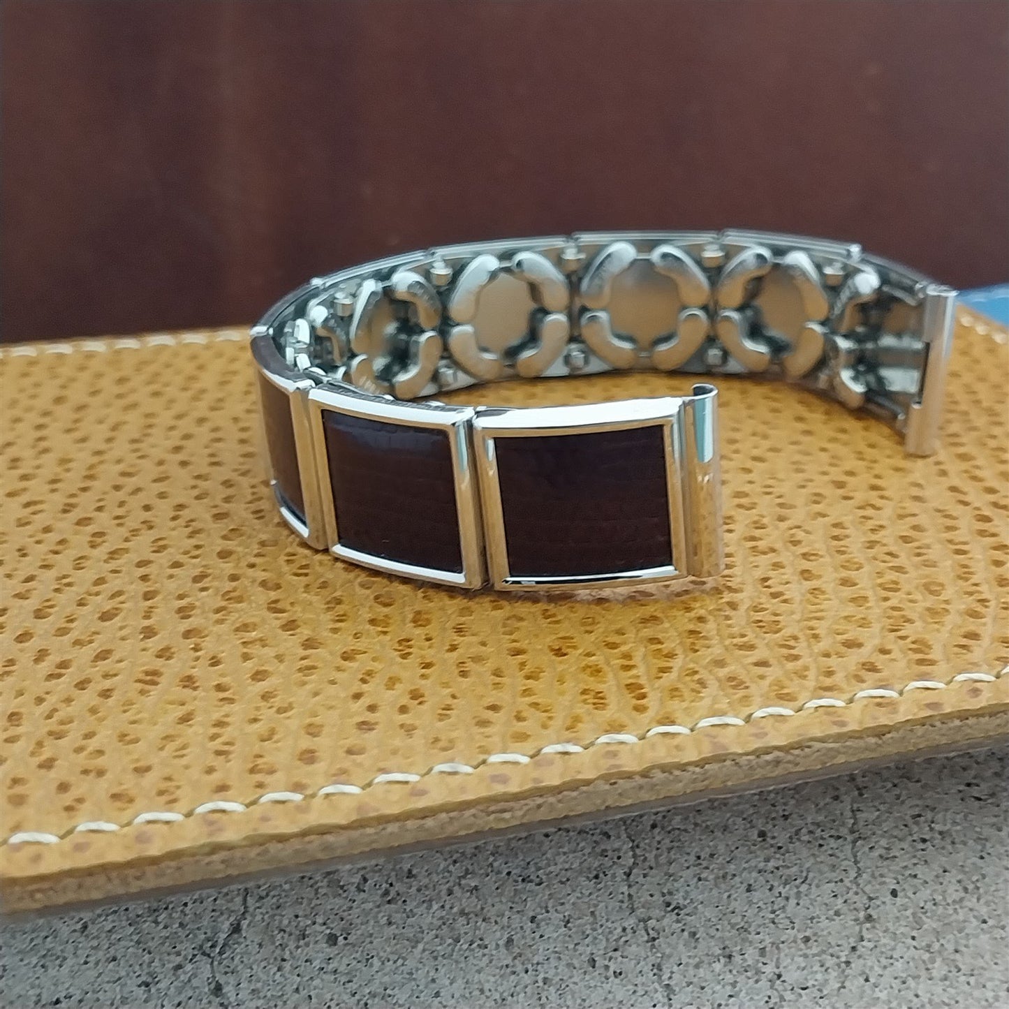 5/8" 10k White Gold Filled & Lizard Floating Link nos 50s Vintage Watch Band