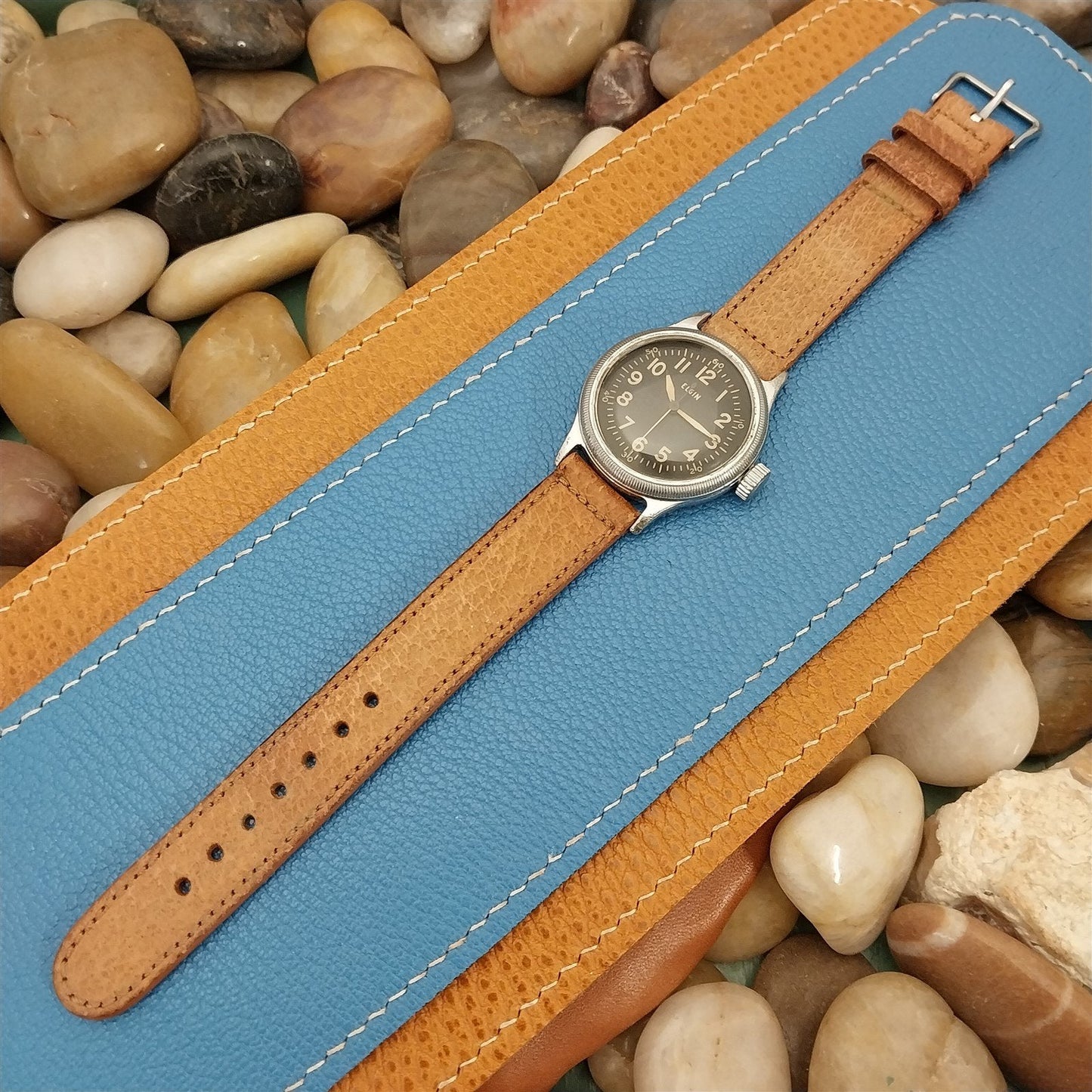 Elgin USA 5/8" Pigskin Strap & Signed Buckle Unused nos 1950s Vintage Watch Band