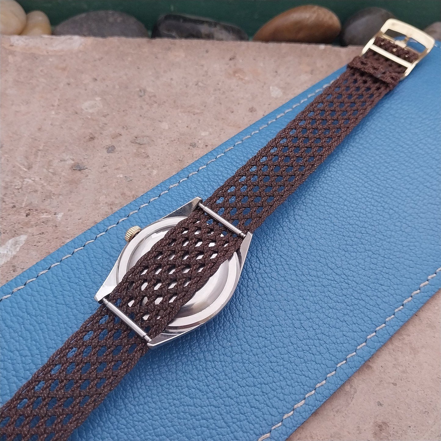 16mm Eulit Brown Perlon Air-Look 1960s Single-Pass Unused Vintage Watch Strap