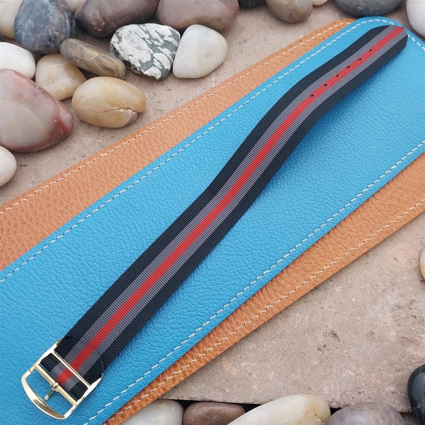 Vintage 20mm Striped Perlon Unused Unused 1960s Classic Single Pass Watch Band