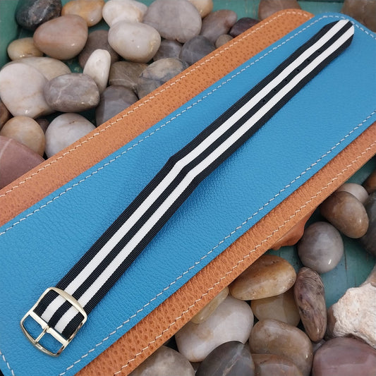 20mm 1960s Striped Perlon Black & White Classic Unused nos Vintage Watch Band