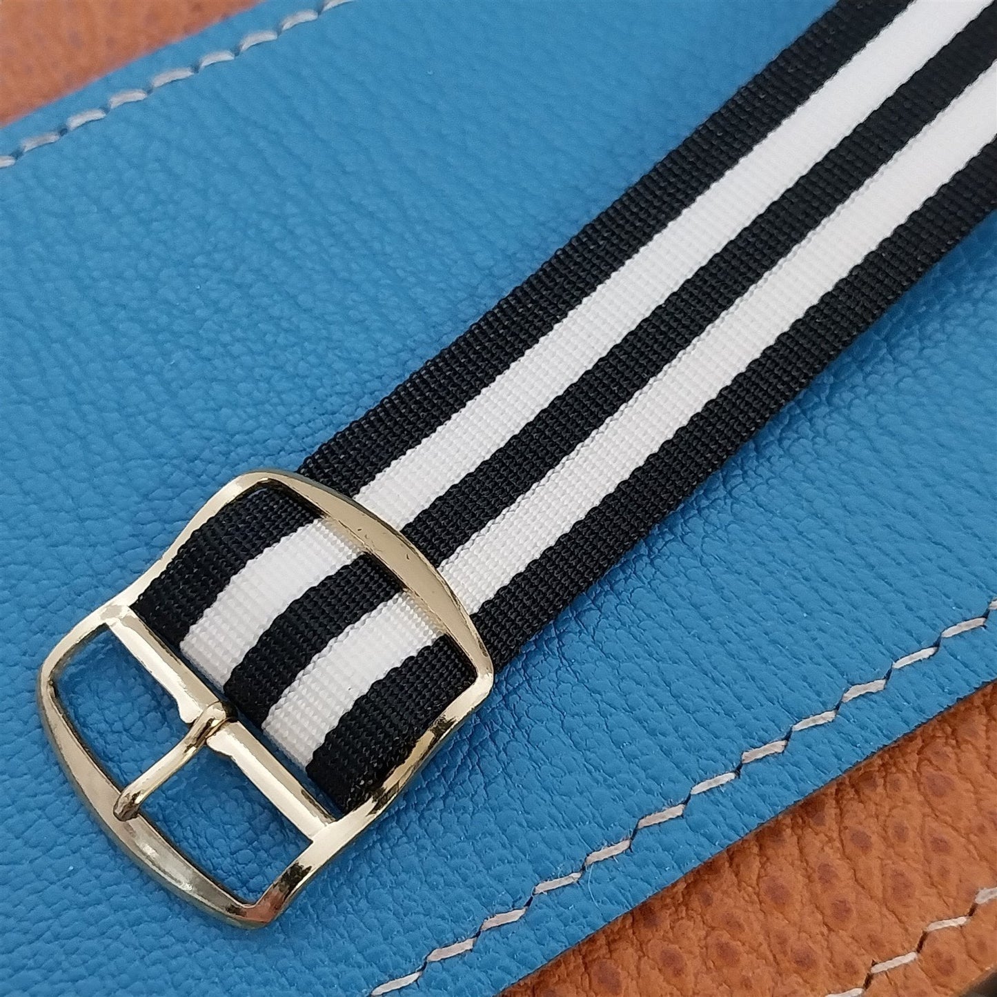 20mm 1960s Striped Perlon Black & White Classic Unused nos Vintage Watch Band
