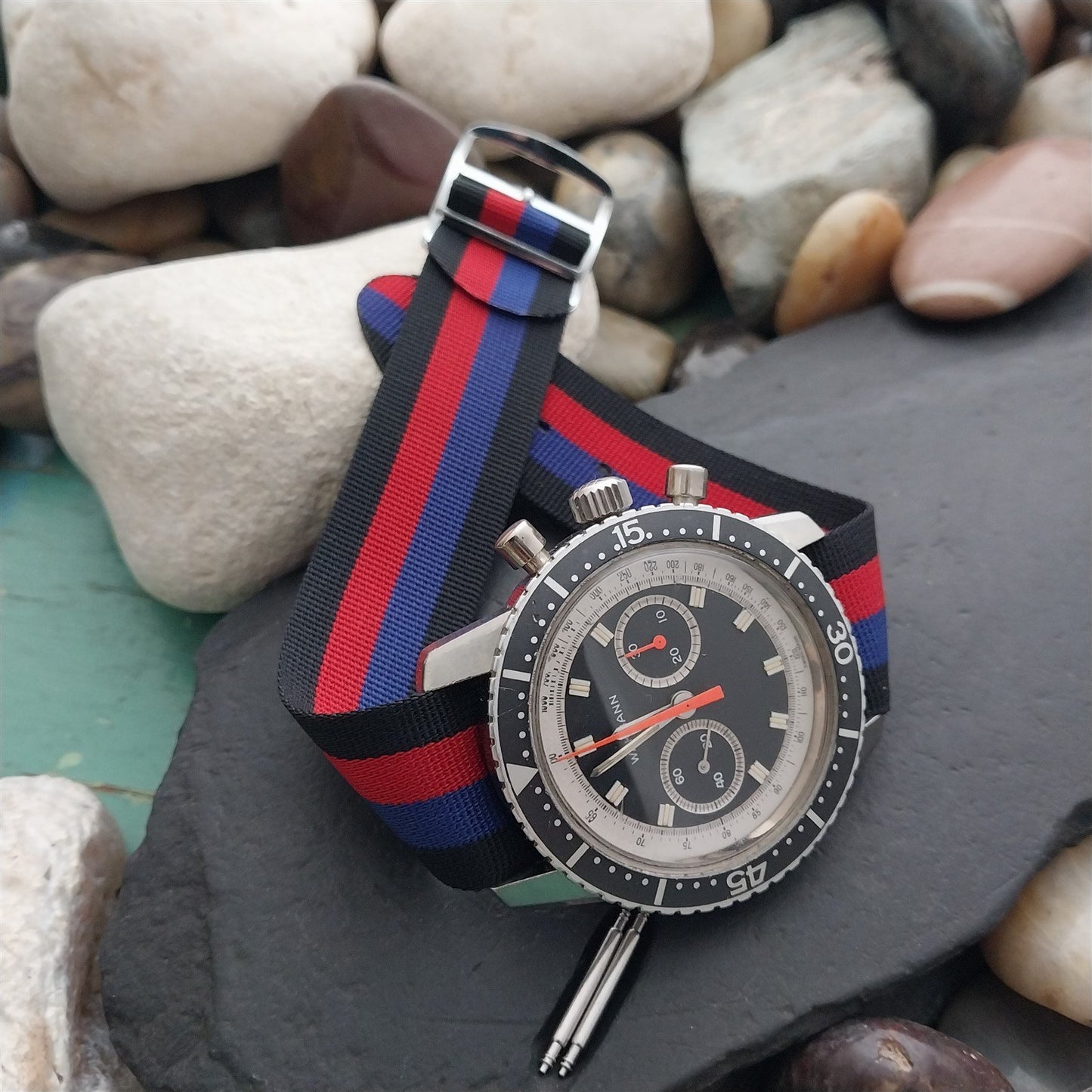 Vintage 20mm Striped Perlon Clasic 1960s Single Pass nos Unused Watch Strap