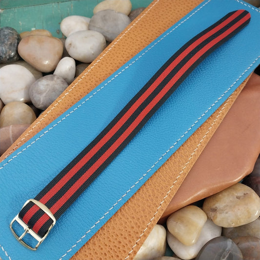 Vintage 20mm Perlon Black & Red Striped Single Pass 1960s nos Unused Watch Band