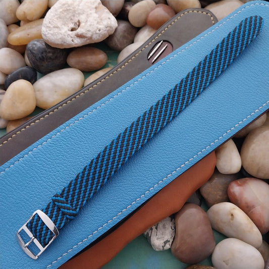 Vintage Braided Perlon 18mm Black & Blue Single Pass Unused 1960s Watch Band