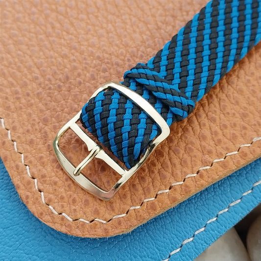 Vintage Braided Perlon 11/16" Black & Blue Single Pass Unused 1960s Watch Strap