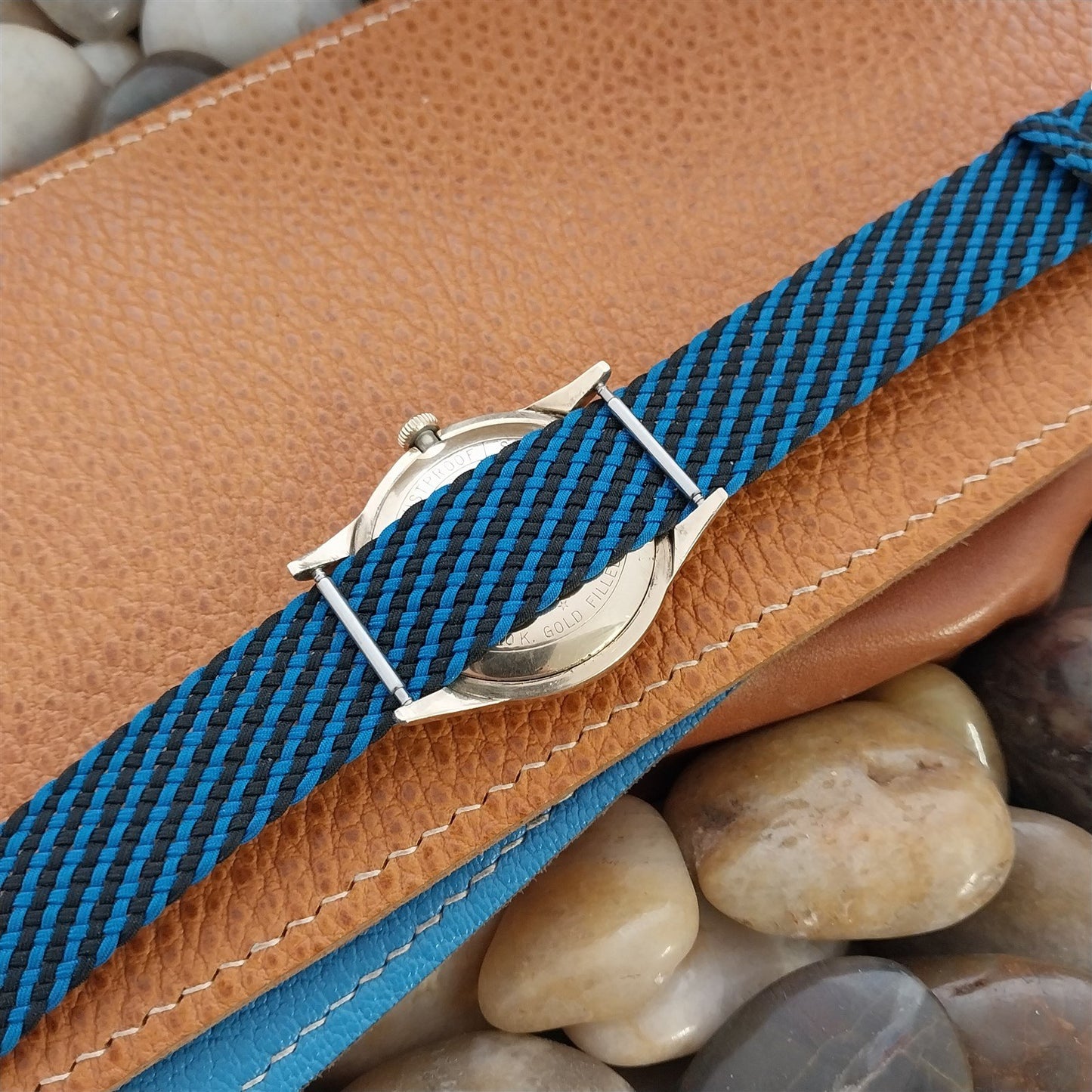 Vintage Braided Perlon 11/16" Black & Blue Single Pass Unused 1960s Watch Strap