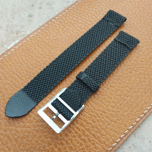 16mm Braided Black Perlon Swiss 2-Piece Unused 1960s Vintage Field Watch Strap