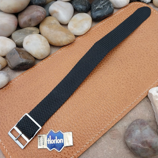 20mm Braided Perlon Black Classic Single-Pass Unused 1970s Vintage Watch Strap