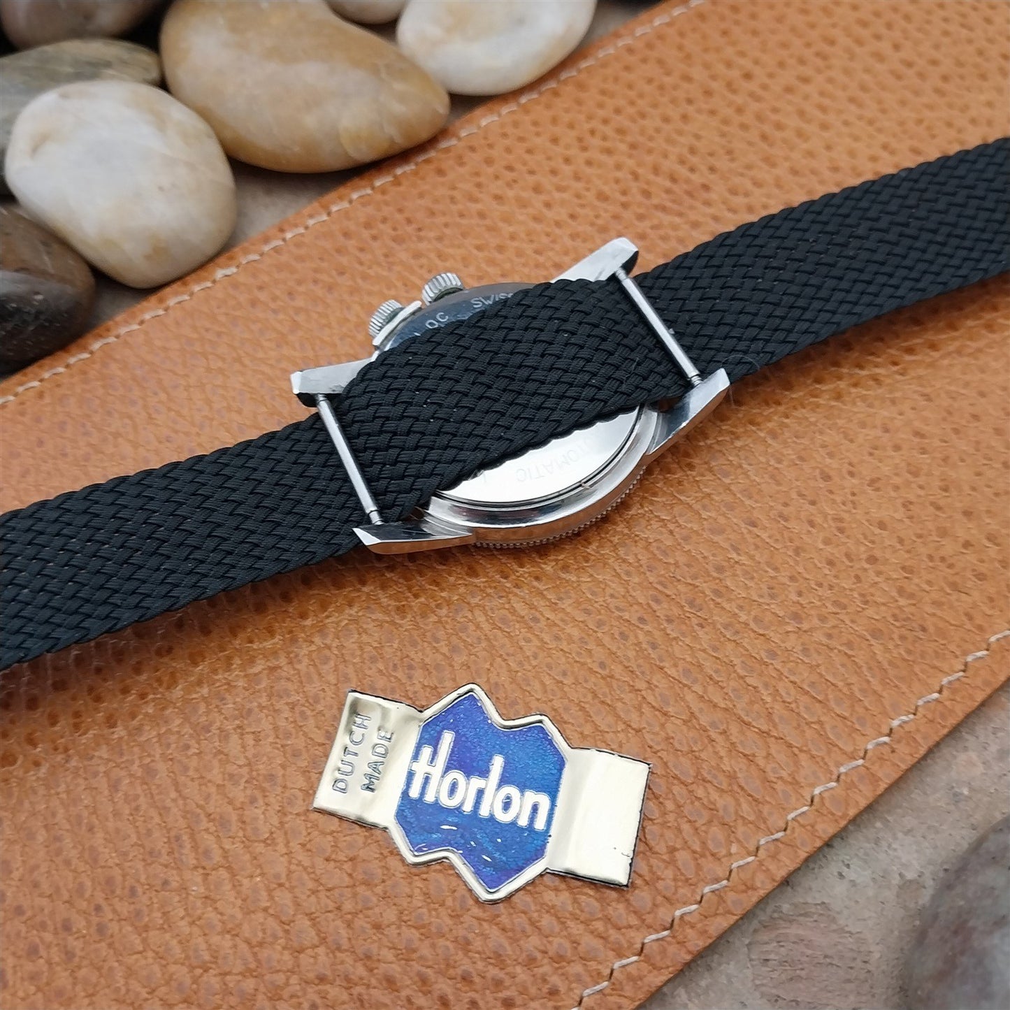 20mm Braided Perlon Black Classic Single-Pass Unused 1970s Vintage Watch Strap