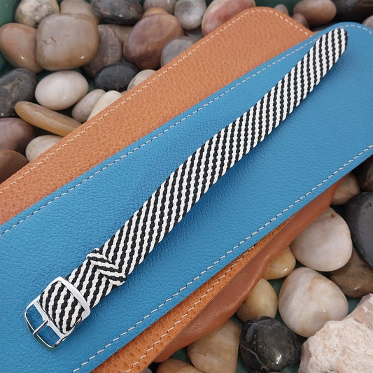 Braided Perlon 18mm Black &White Single Pass 60s Unused Vintage Field Watch Band