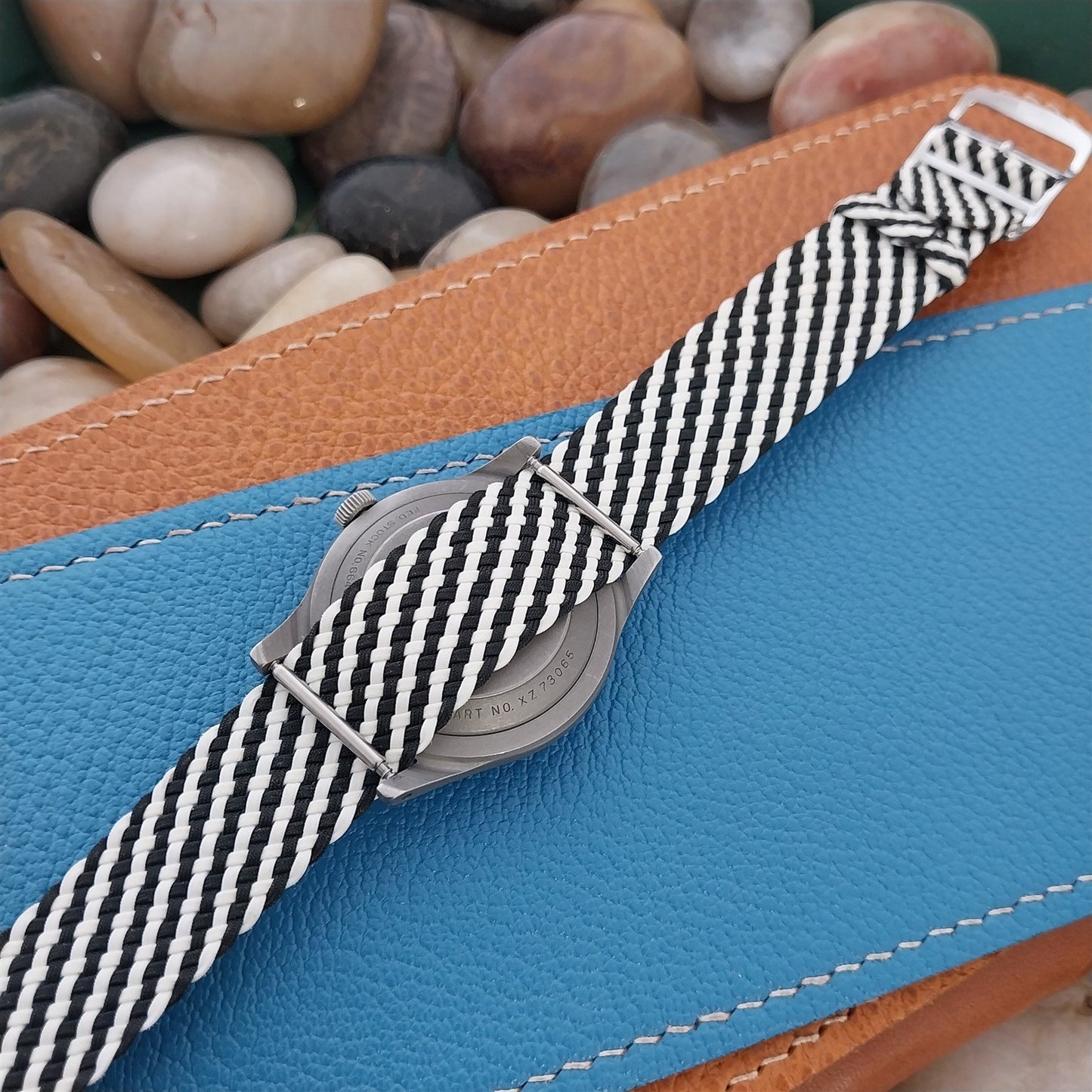 Braided Perlon 18mm Black &White Single Pass 60s Unused Vintage Field Watch Band
