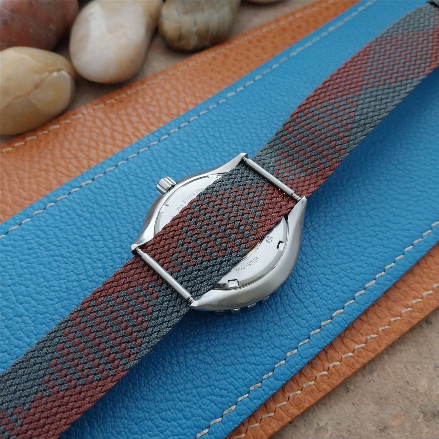 Vintage Perlon 18mm Red & Green Argyle Classic Single Pass Unused 60s Watch Strap