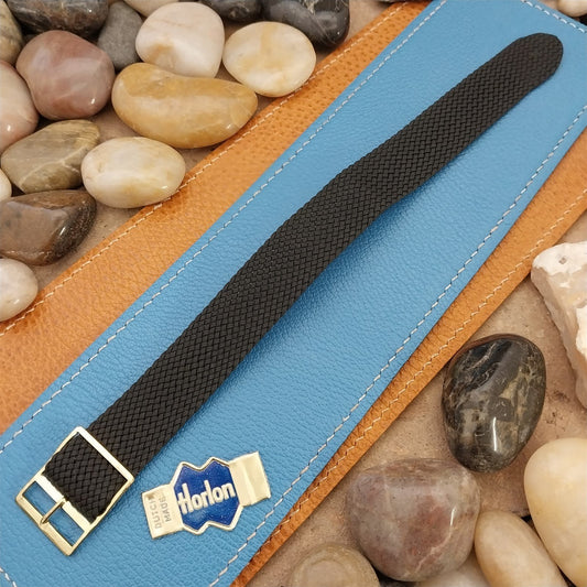 Vintage Braided Perlon 20mm Black Unused Classic Single Pass 1960s Watch Band