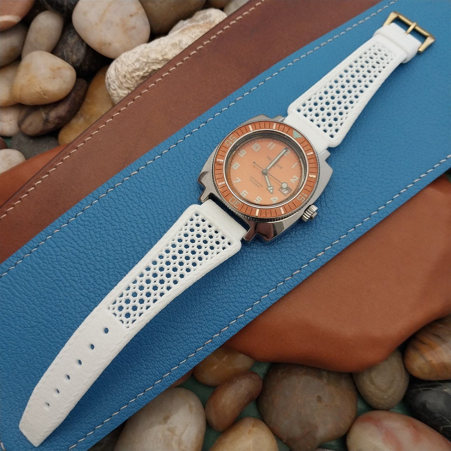 Vintage 20mm Flared White Rally GT Classic Unused 1970s Swiss Diver Watch Band