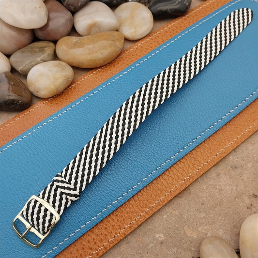 Vintage 18mm Braided Perlon Classic Single Pass Black & White Unused Watch Band