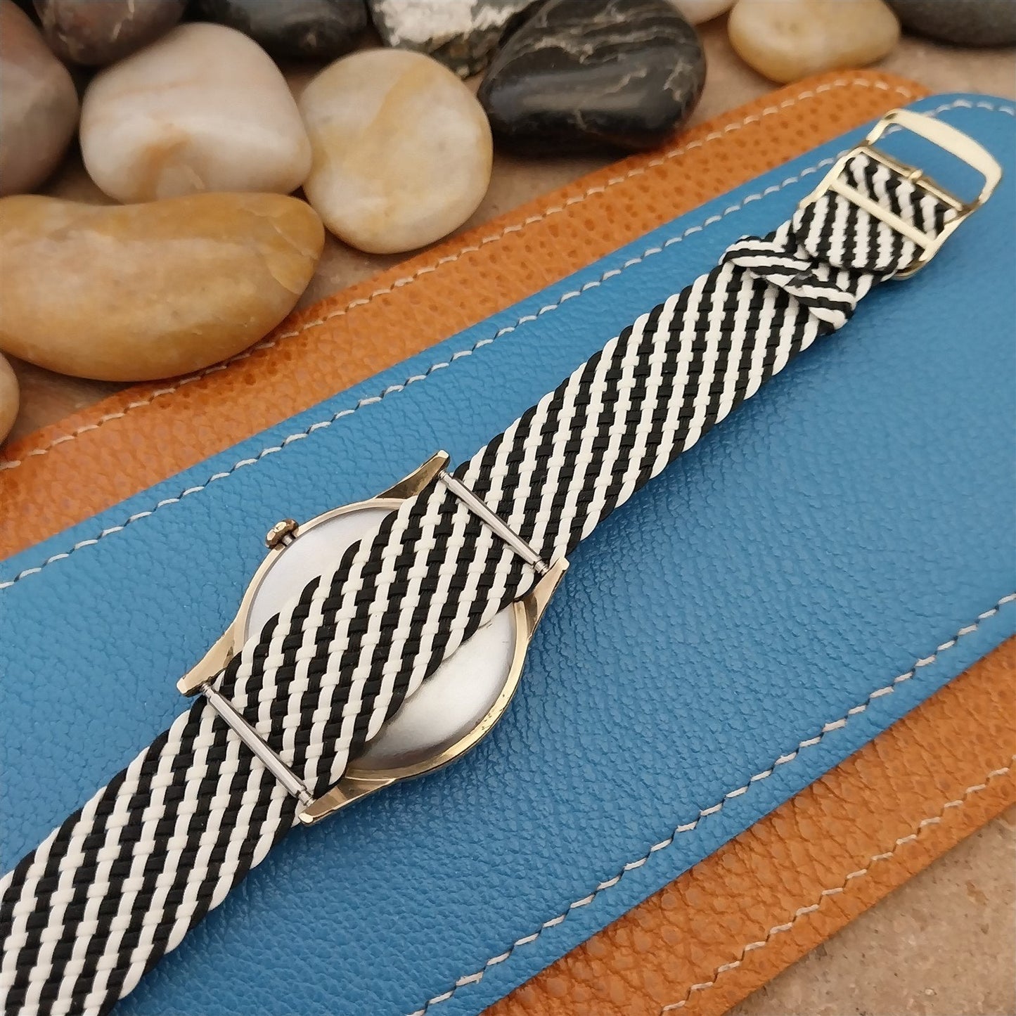 Vintage 18mm Braided Perlon Classic Single Pass Black & White Unused Watch Band