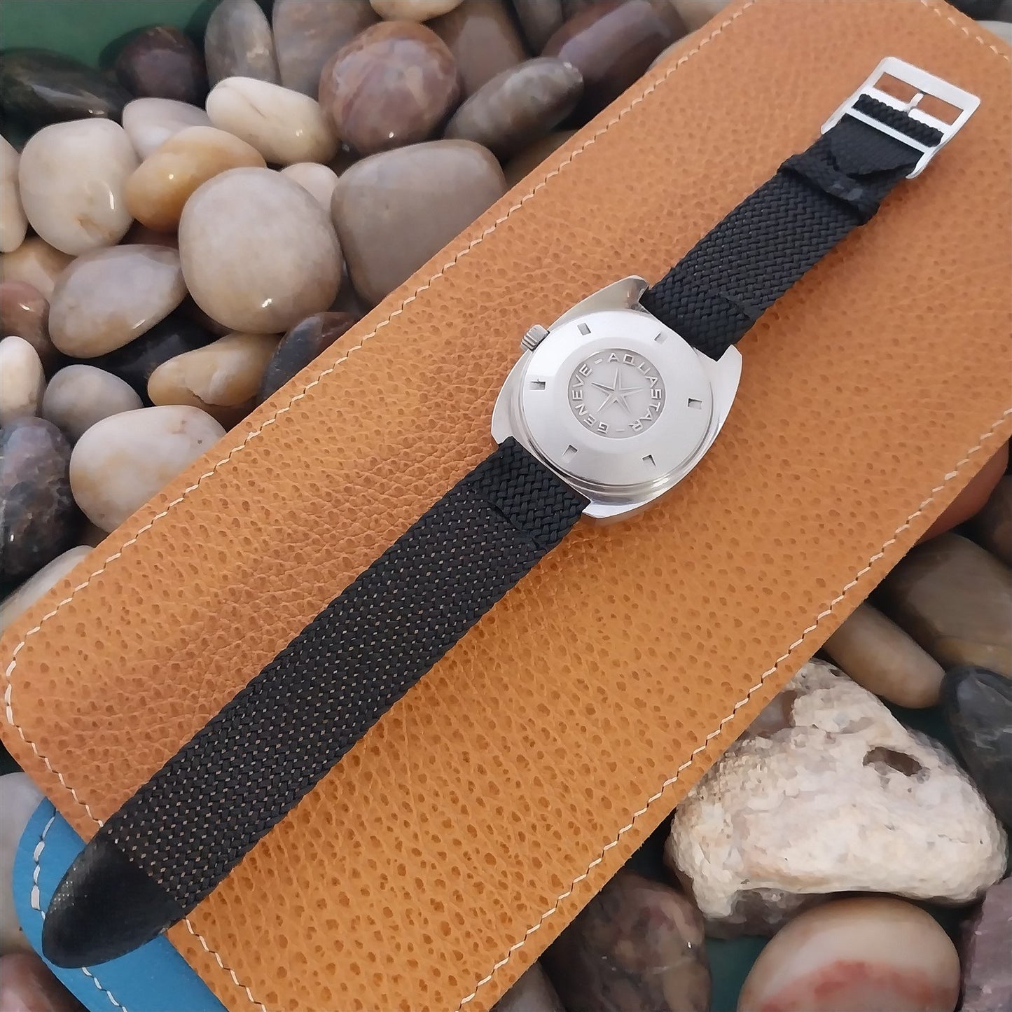 Vintage 20mm Braided Perlon Mesh Black Two-piece 1960s Unused Field Watch Strap