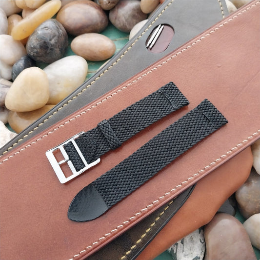 Vintage 18mm Braided Perlon Two-Piece Black Classic nos 1960s Unused Watch Band