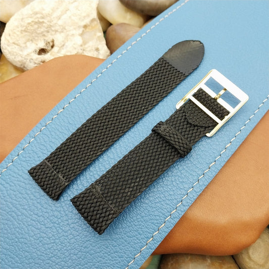 Vintage 18mm Braided Perlon 2Piece Black w/Yellow Buckle Unused 1960s Watch Band