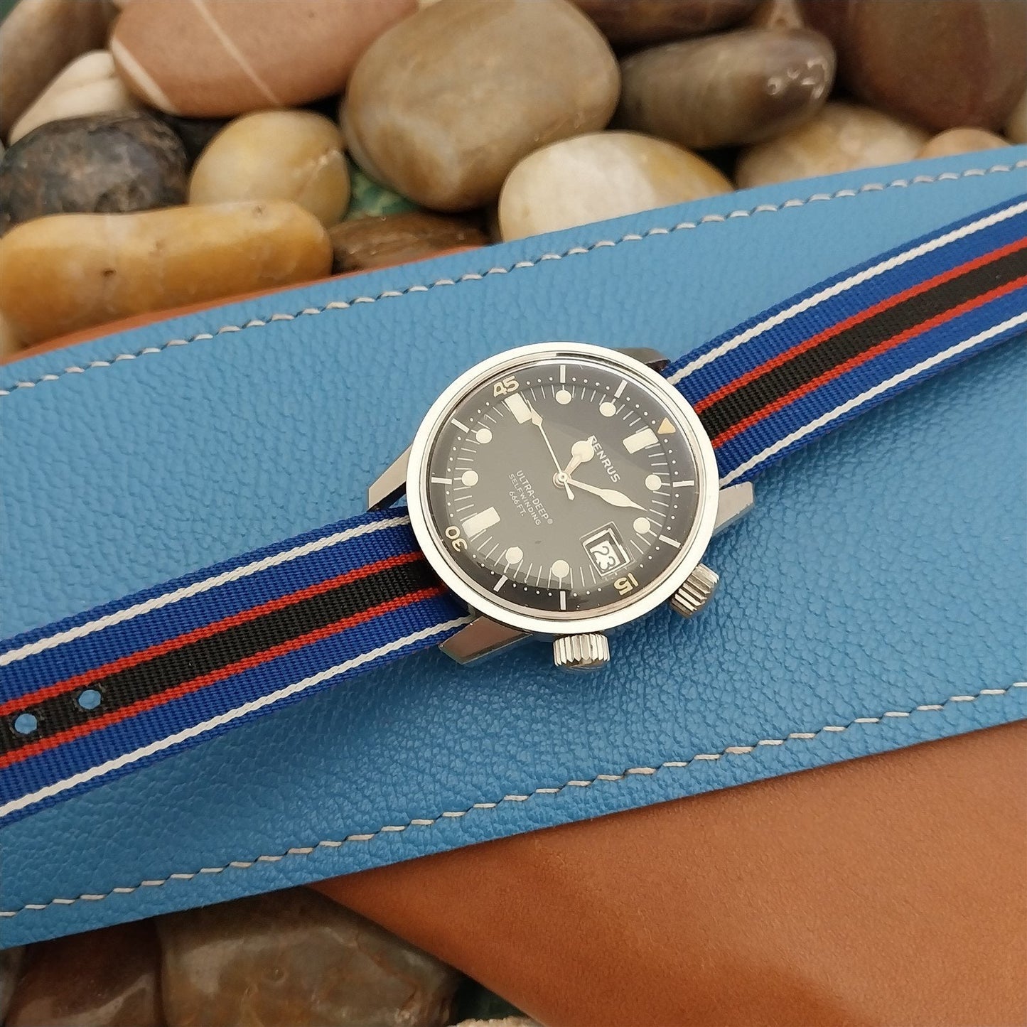 18mm 11/16" Perlon Military Reversible Regimental 1960s Vintage Watch Band NOS