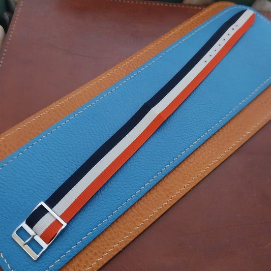 Classic 18mm 1960s Red White Blue Striped Perlon Vintage Single Pass Watch Strap