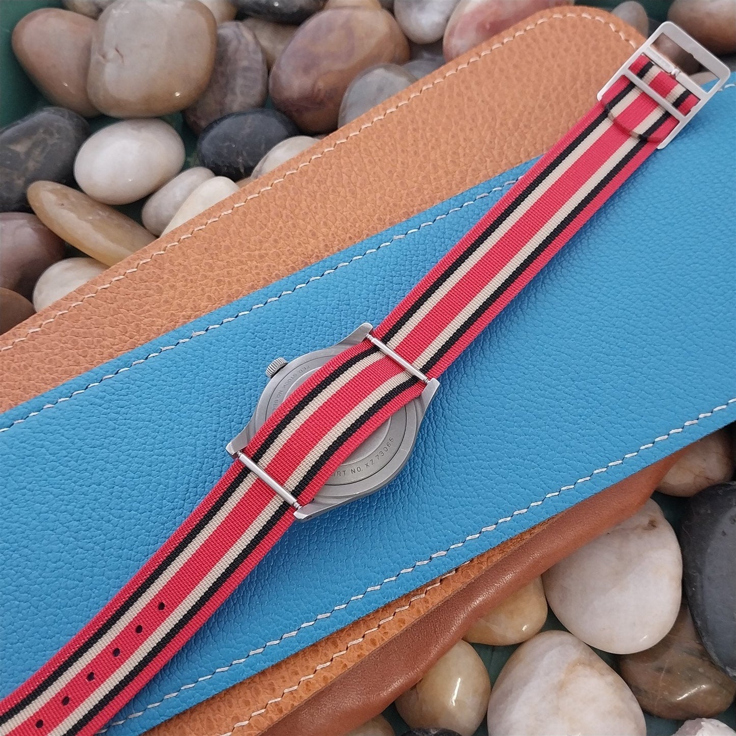 18mm 1960s Striped Perlon Classic One-Piece Unused nos Vintage Watch Band