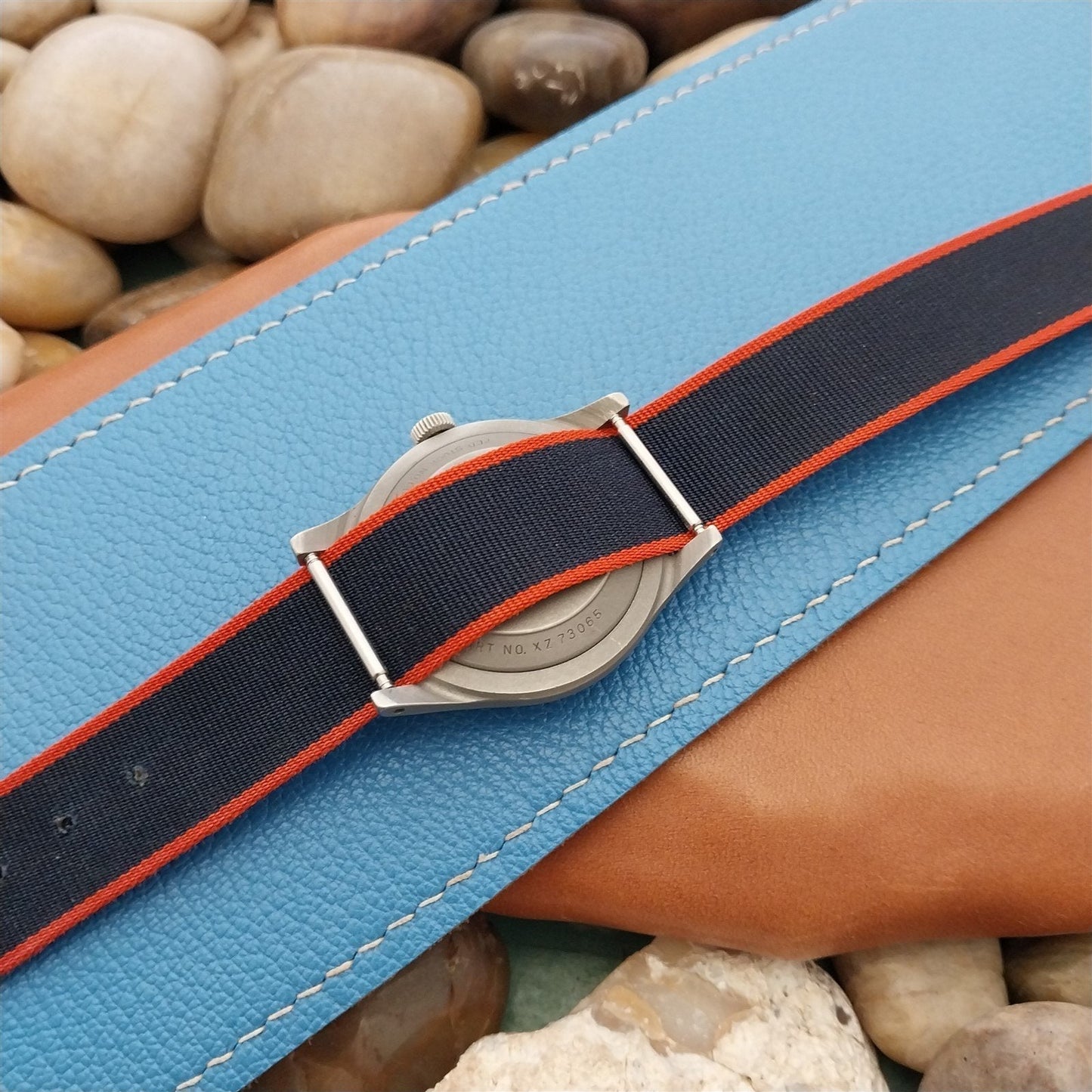 18mm Striped Perlon 1-Piece Regimental Classic Unused 1970s Vintage Watch Band