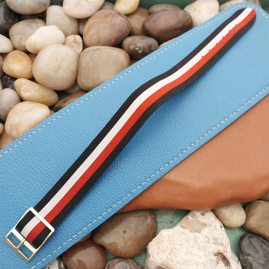 18mm Perlon Reversible Red Black White Striped 1960s Unused Vintage Watch Band