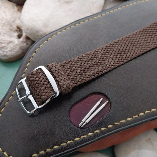 18mm Braided Perlon Brown & Black Melange Unused 1960s-1970s Vintage Watch Band