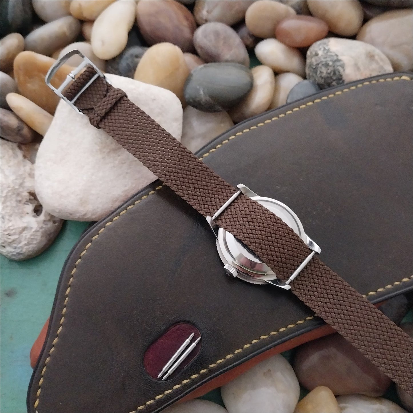 18mm Braided Perlon Brown & Black Melange Unused 1960s-1970s Vintage Watch Band