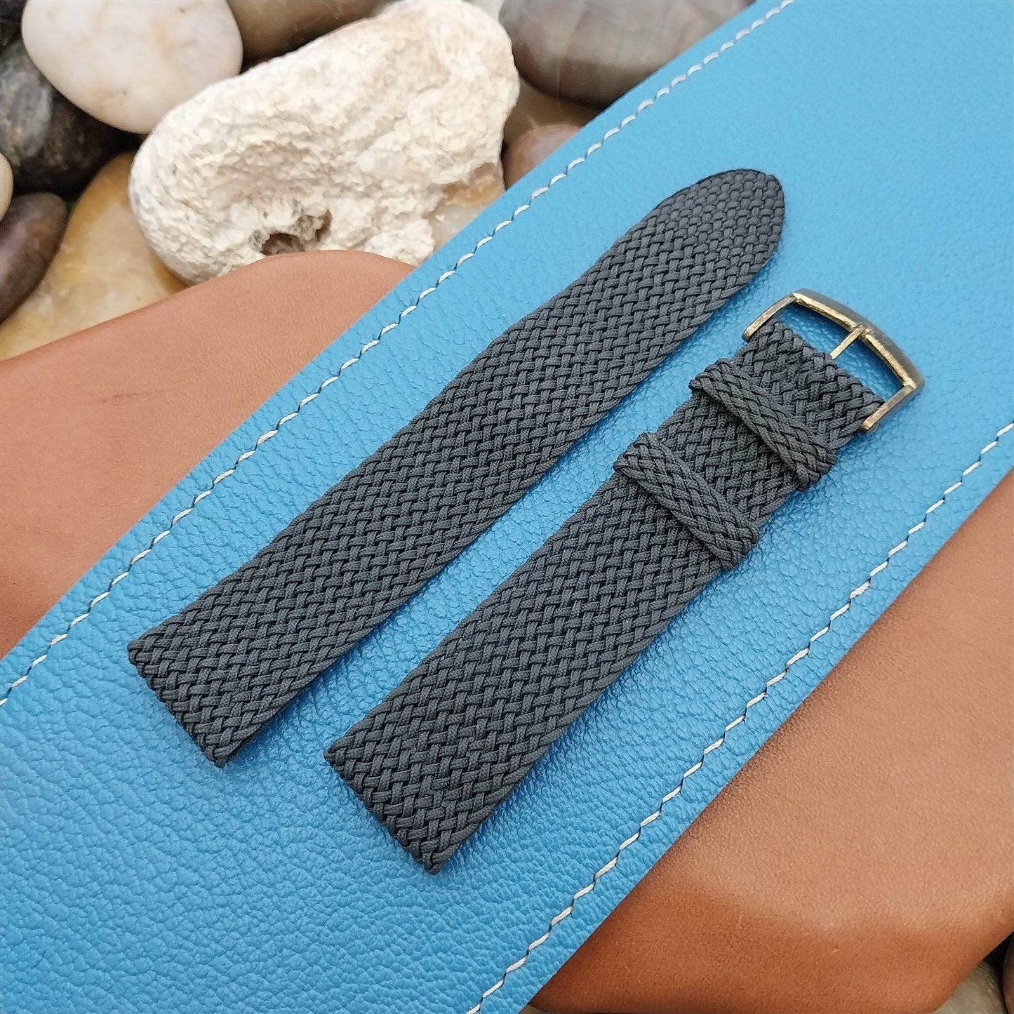 Vintage 18mm Braided Perlon Two-Piece Gray nos 1970s Unused Classic Watch Band