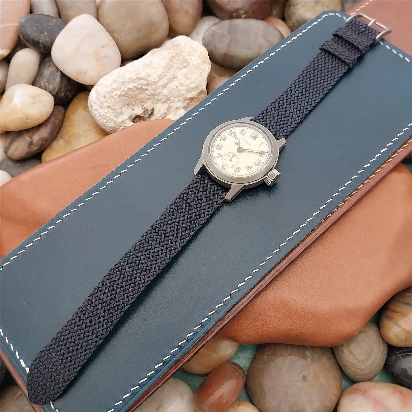 16mm Braided Perlon 2-piece Blue Classic 1960s Unused Vintage Field Watch Strap