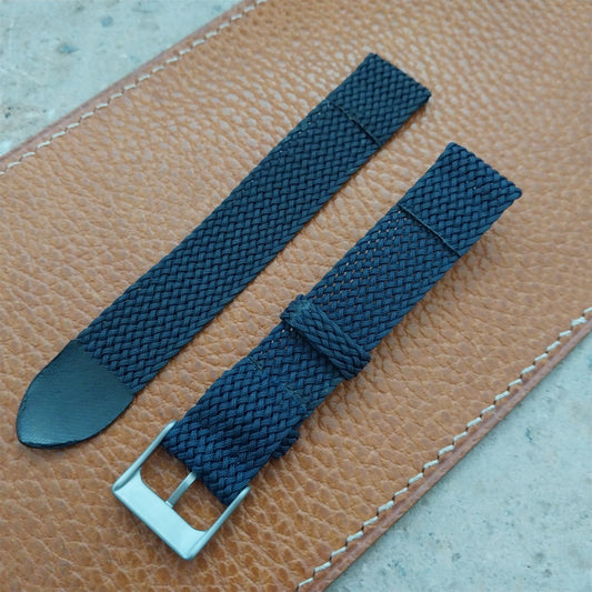 16mm Braided Perlon 2-piece Blue Classic 1960s Unused Vintage Field Watch Strap