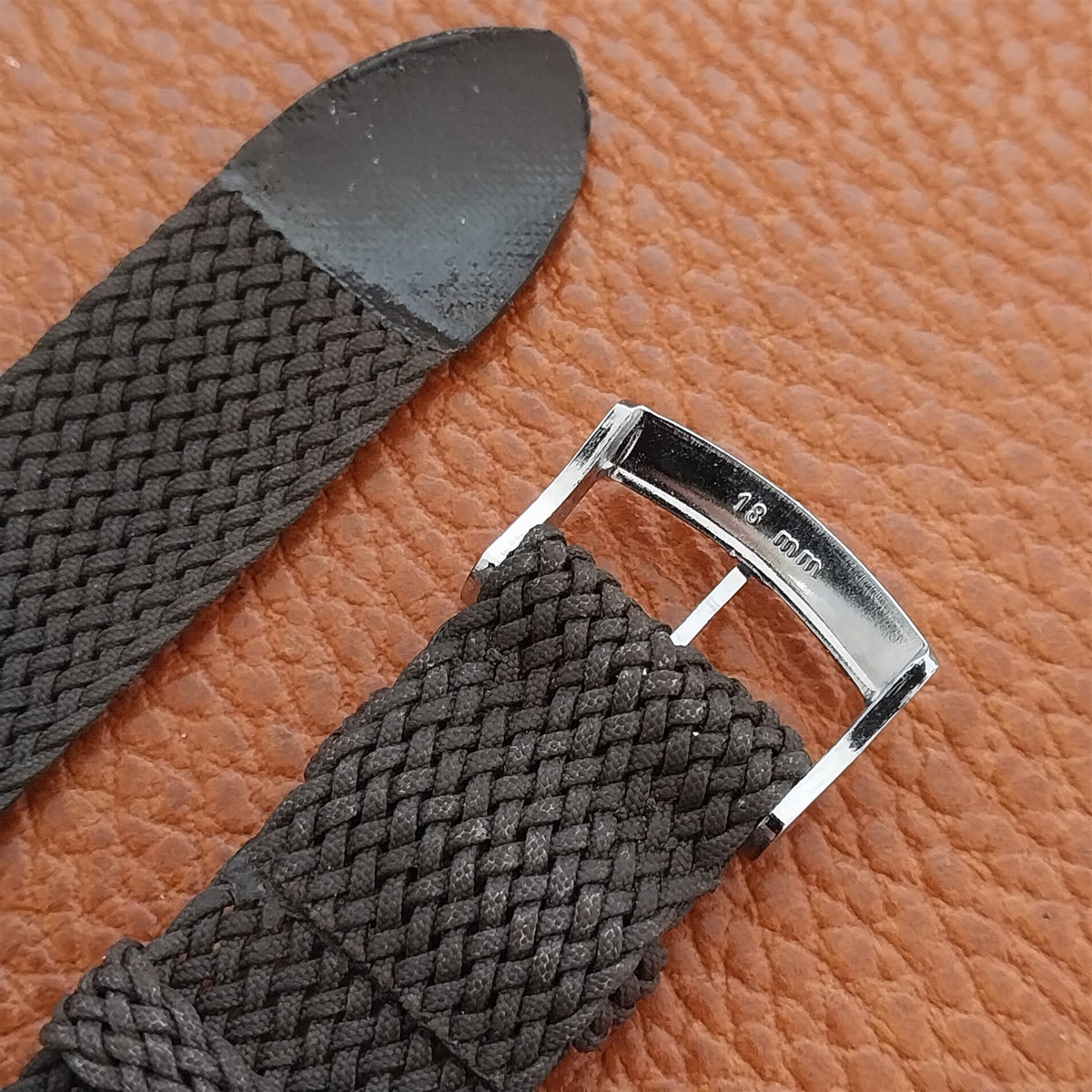 18mm Brown Braided Perlon Mesh 2-piece Classic 1960s Unused Vintage Watch Strap