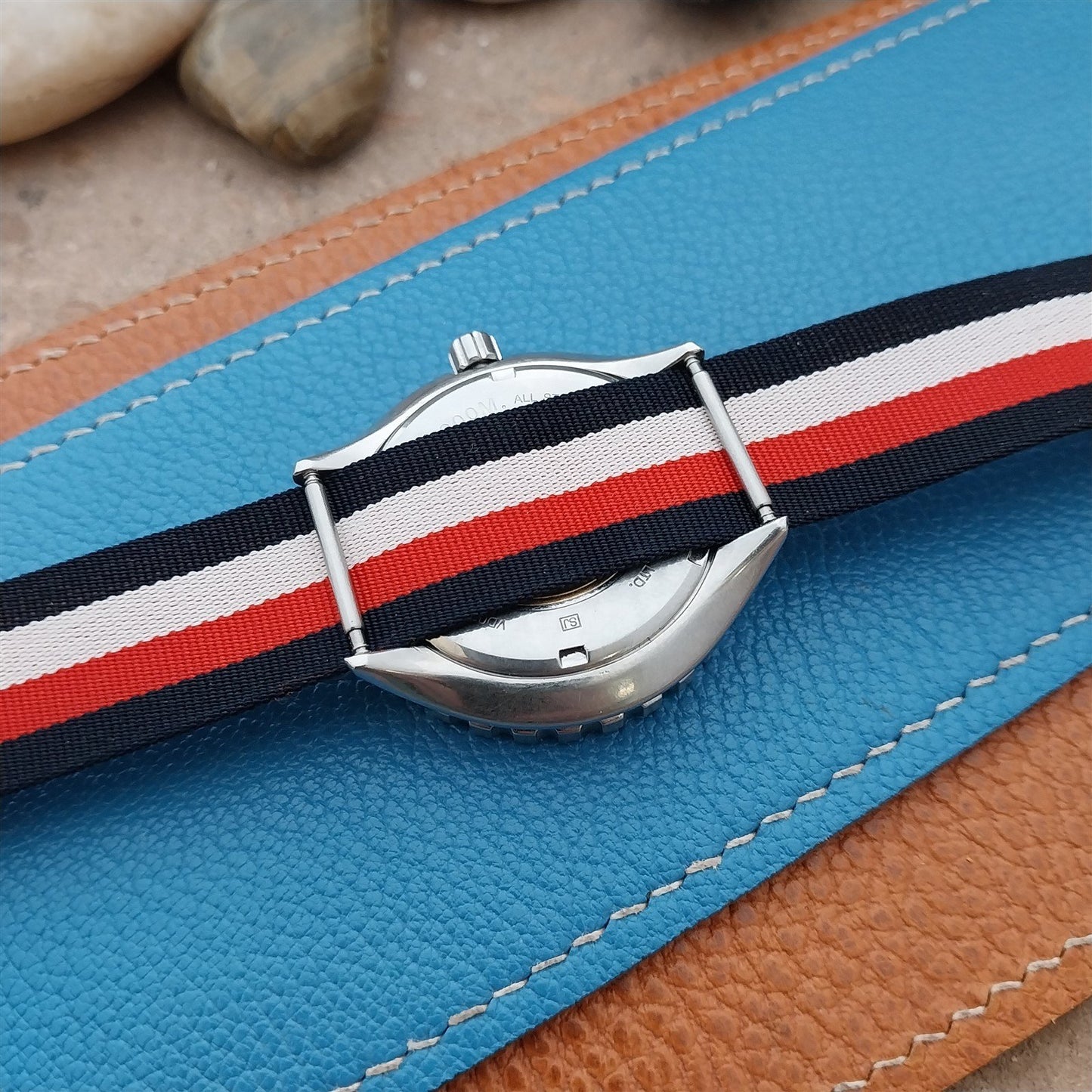 Vintage 18mm Striped Perlon Reversible Single Pass Unused nos 1960s Watch Strap