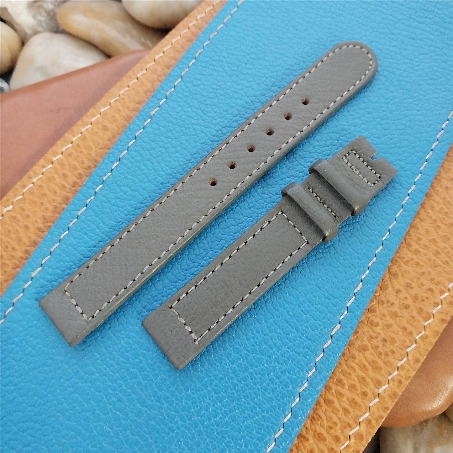Vintage 14mm Hamilton USA Grey Leather Classic Unused 1950s Watch Band