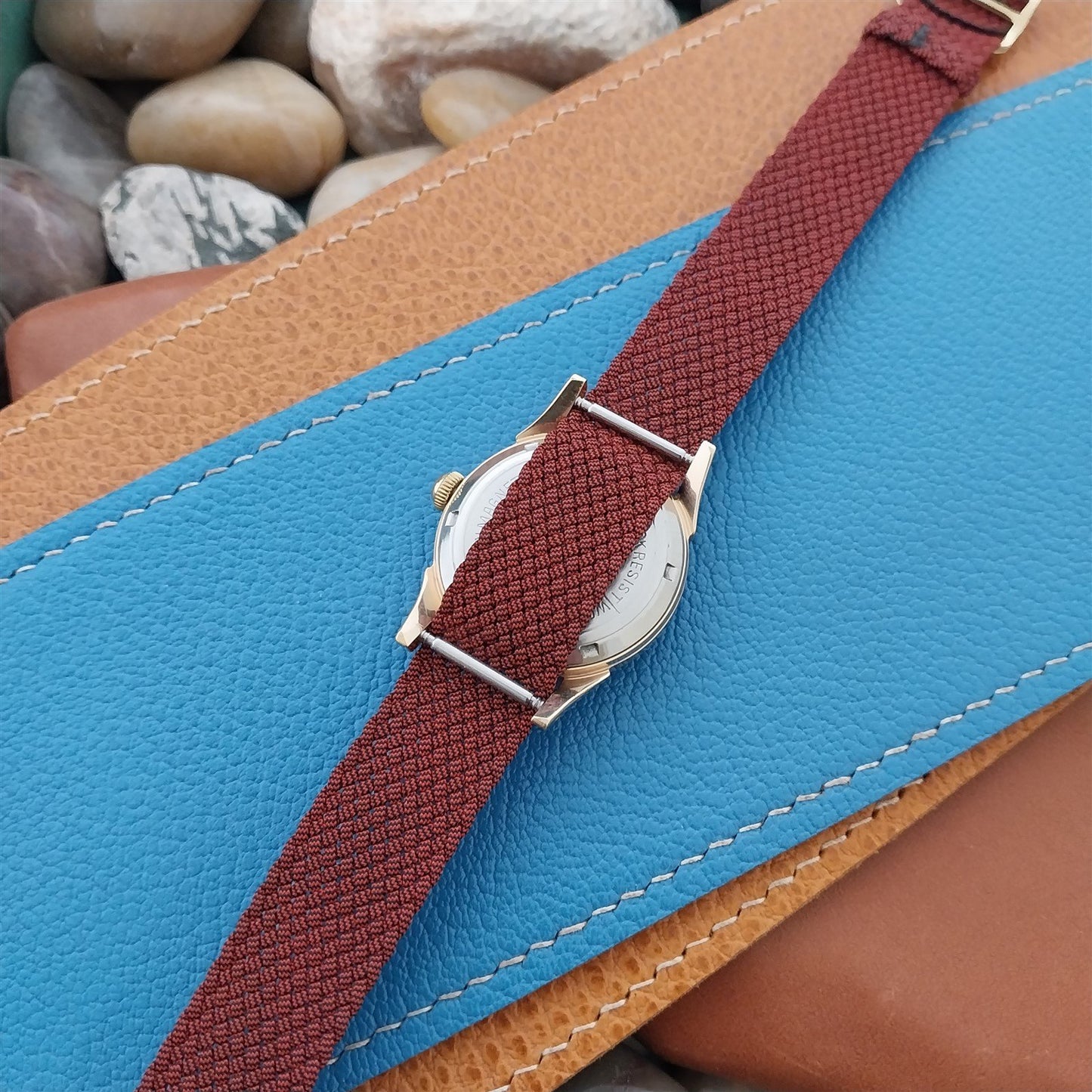 16mm Perlon Red&Black Melange Classic Single Pass NOS 1960s Vintage Watch Strap