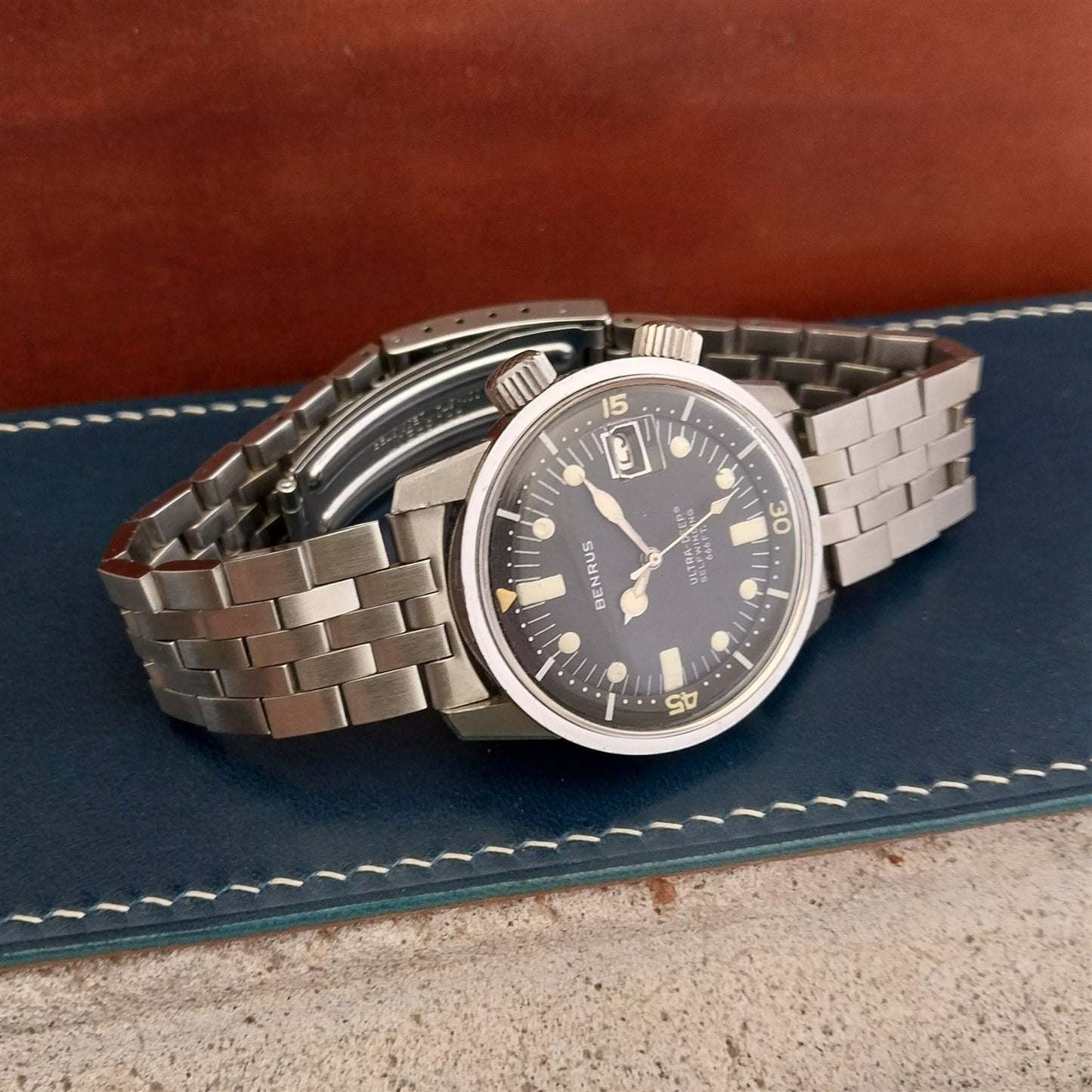 Vintage 19mm Benrus Stainless Steel Solid Brick Link Unused nos 1970s Watch Band