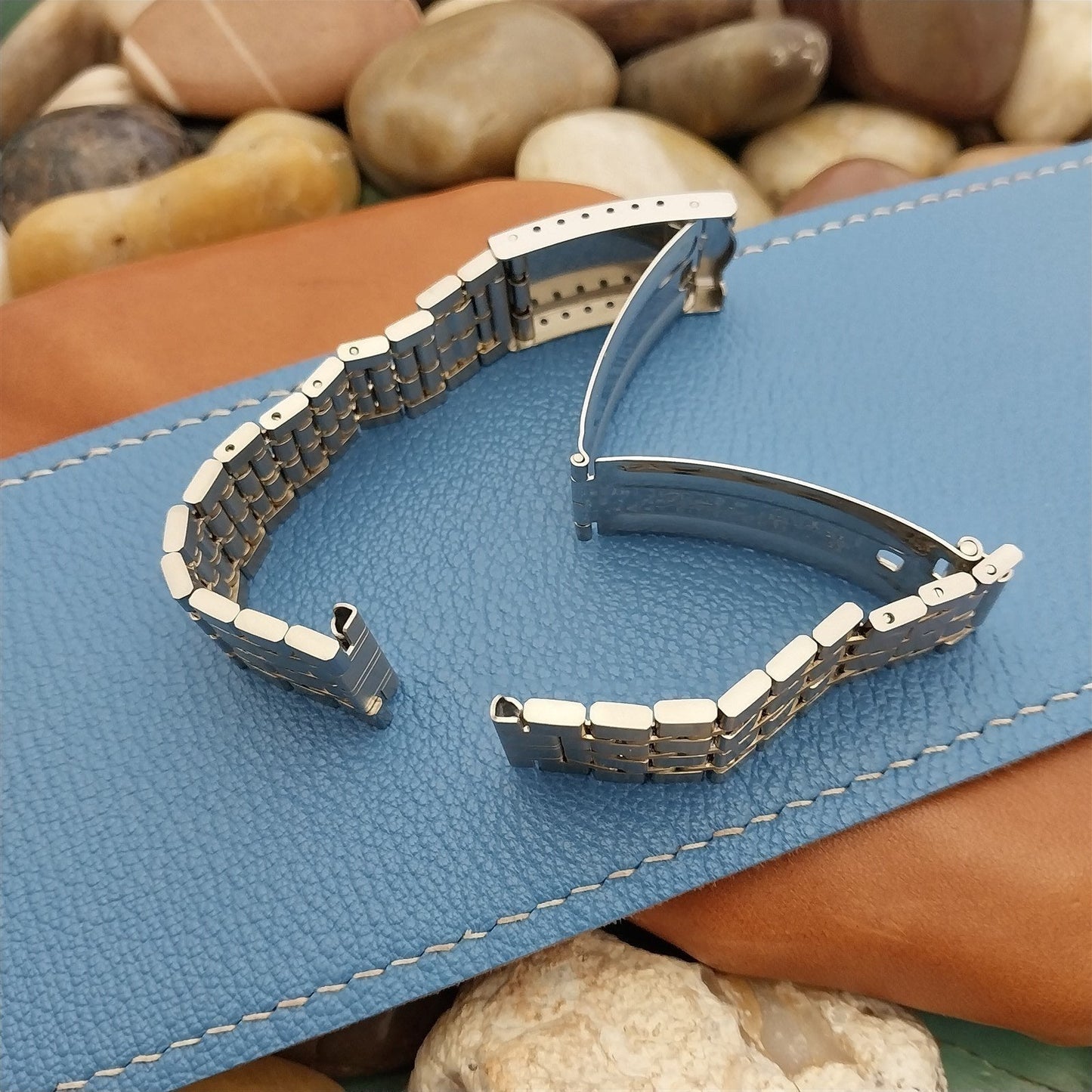 17mm JB Champion Stainless Steel & Gold Solid Link Unused nos Vintage Watch Band