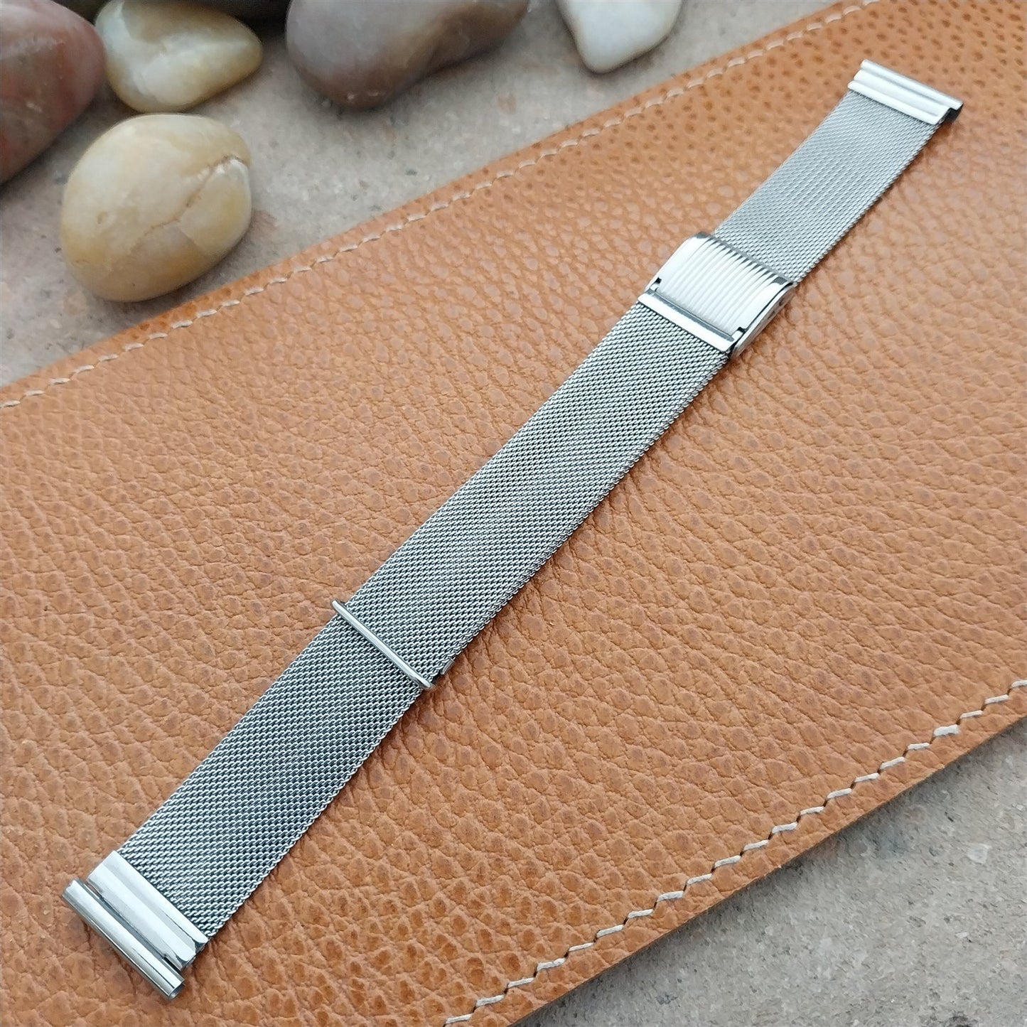 Vintage Fischer 17mm 16mm Stainless Steel Mesh Overlap Unused 1950s Watch Band